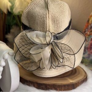 Yayilu vintage inspired short brim floppy hat w/back ribbon / flower